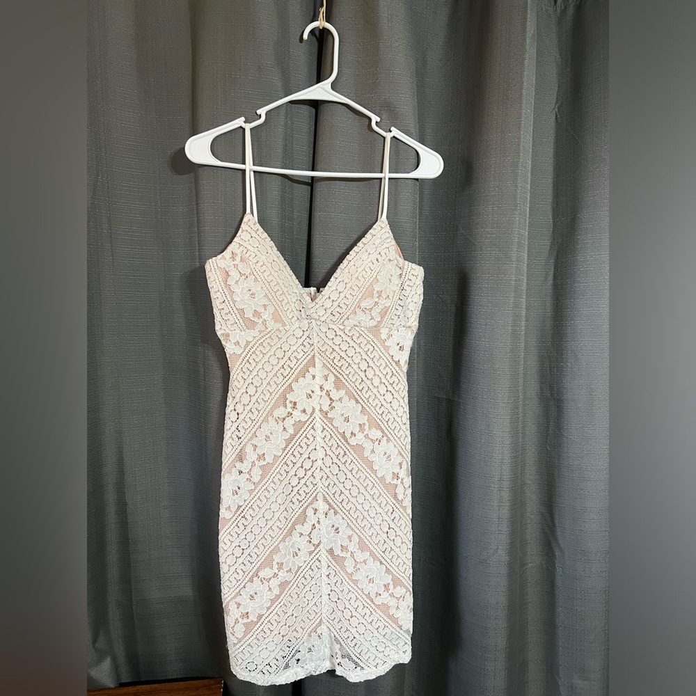 M (5/6) | Beautiful White Lace on Nude Pink Dress by ReignOn, Like New Condition